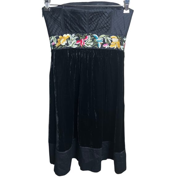 Anthropologie Floreat Size 2 Black Dress Floral Velvet Embroidered - Picture 2 of 5